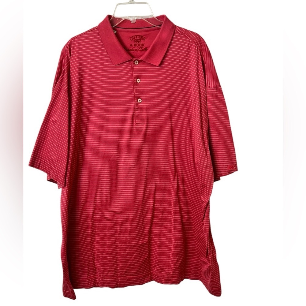 Cutter & Buck Pink With White Strip Stretch Mens Polo 100% Cotton In Excellent☑️